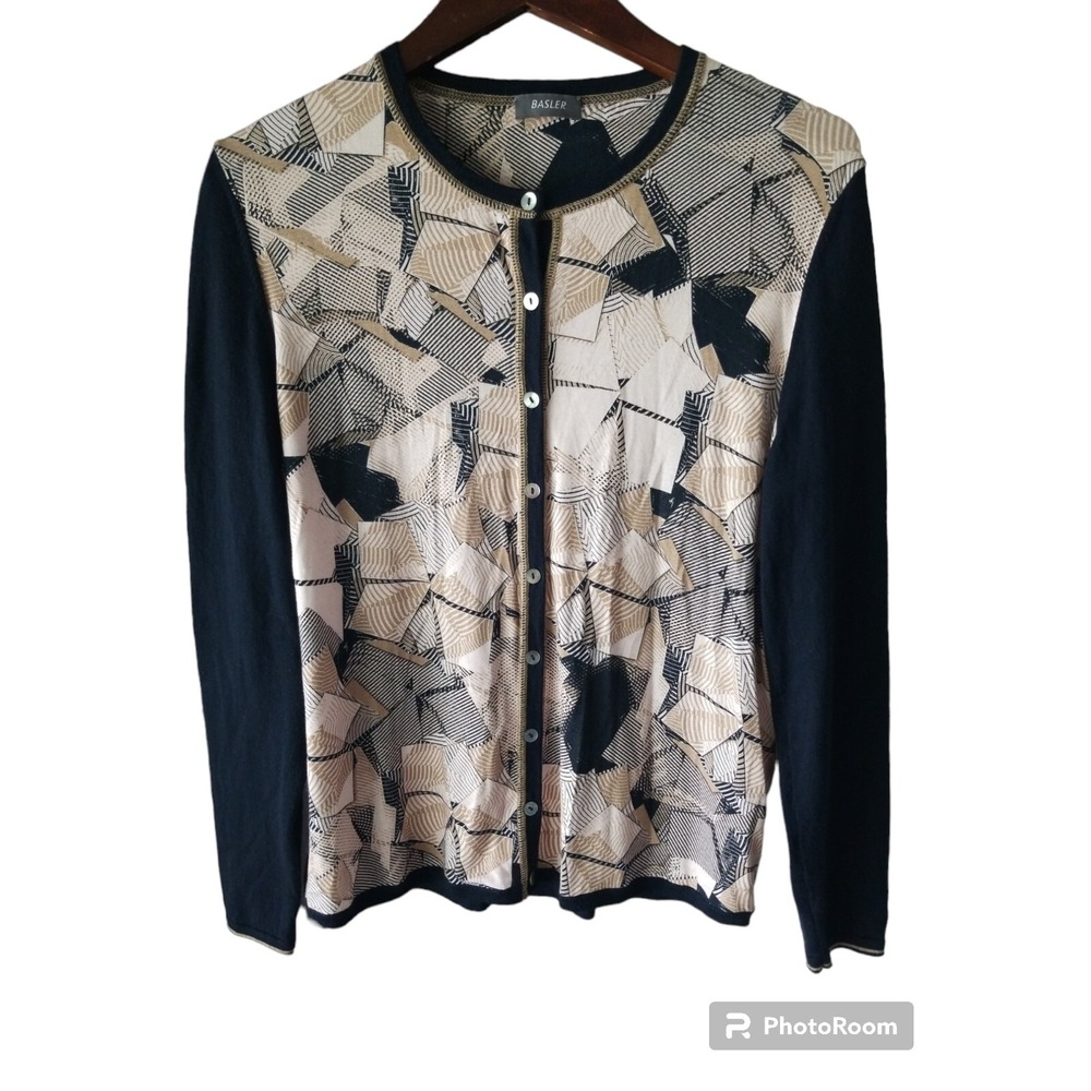 BASLER‎ Women's Contrast Wool Viscose Button Printed Cardigan Sweater Size 40